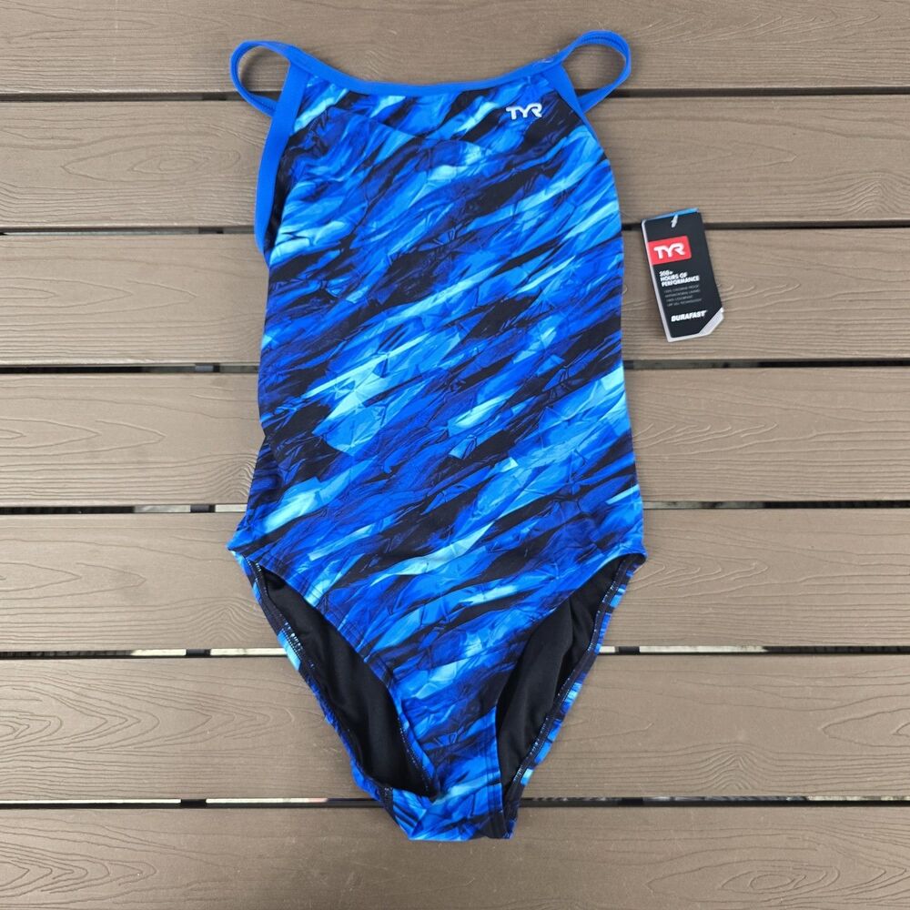 TYR Women's Durafast Elite Blue Vitric Diamondfit Swimsuit Size 34 New